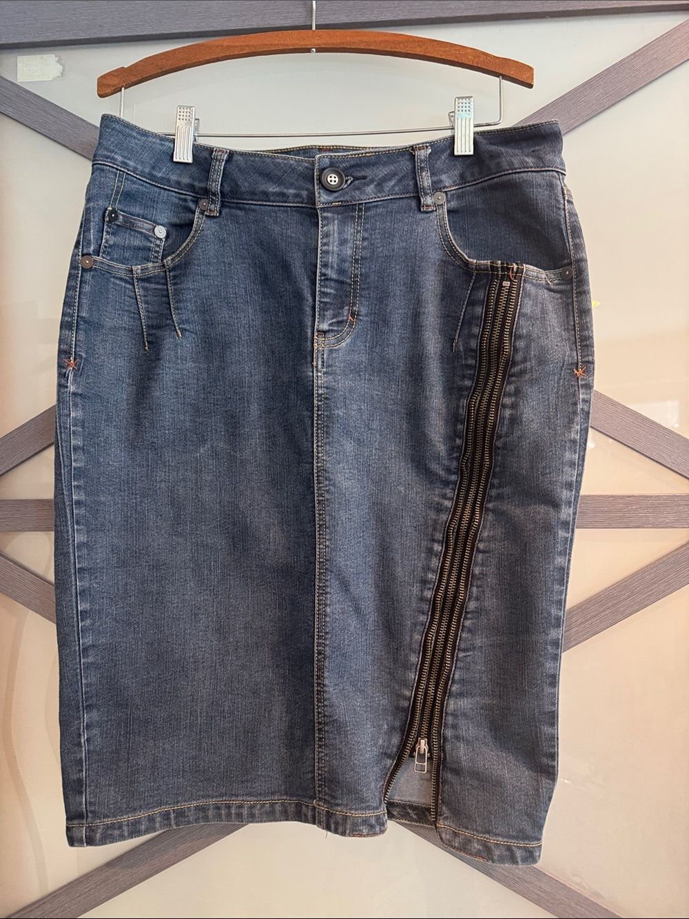 Lane Bryant Dark Blue Denim Skirt with Side Zip Detail